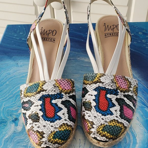 Impo stretch Taedra multicolor Phyton print wedges platform slip on sandals 8.5 - Picture 2 of 12